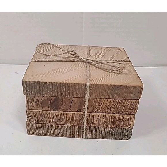 Set Of 4 Rustic 4x4 Wood Drink Coasters - Picture 1 of 3